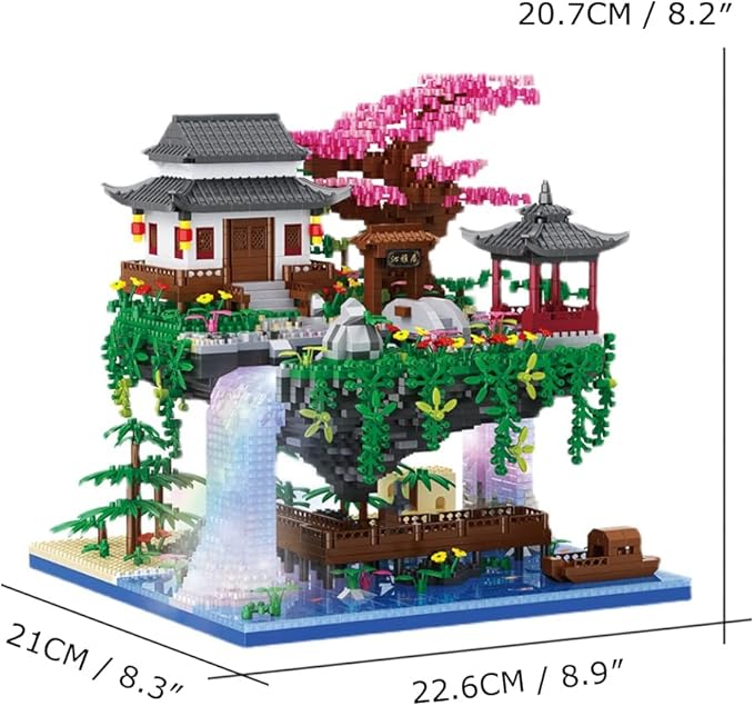 Peach Blossom Spring Utopia Building Blocks Set (3661Pcs) Famous Chinese Fable Architecture with 2 Figures & String Lights Educational Toys Micro Bricks for Kids Adults