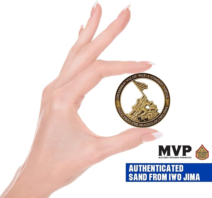 Marine Corps Iwo Jima USMC Challenge Coin with Actual Sands of Iwo Jima - Marine Corps Gifts Disabled Vet Owned Business - Iwo Jima Coin