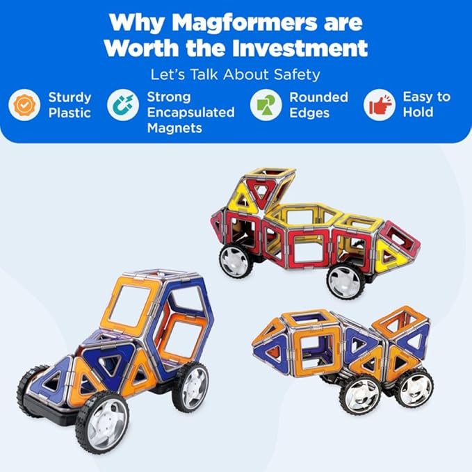 Magformers XL Cruisers Set (32-pieces) Magnetic Building Blocks, Educational Magnetic Tiles Kit , Magnetic Construction STEM Toy Set includes wheels