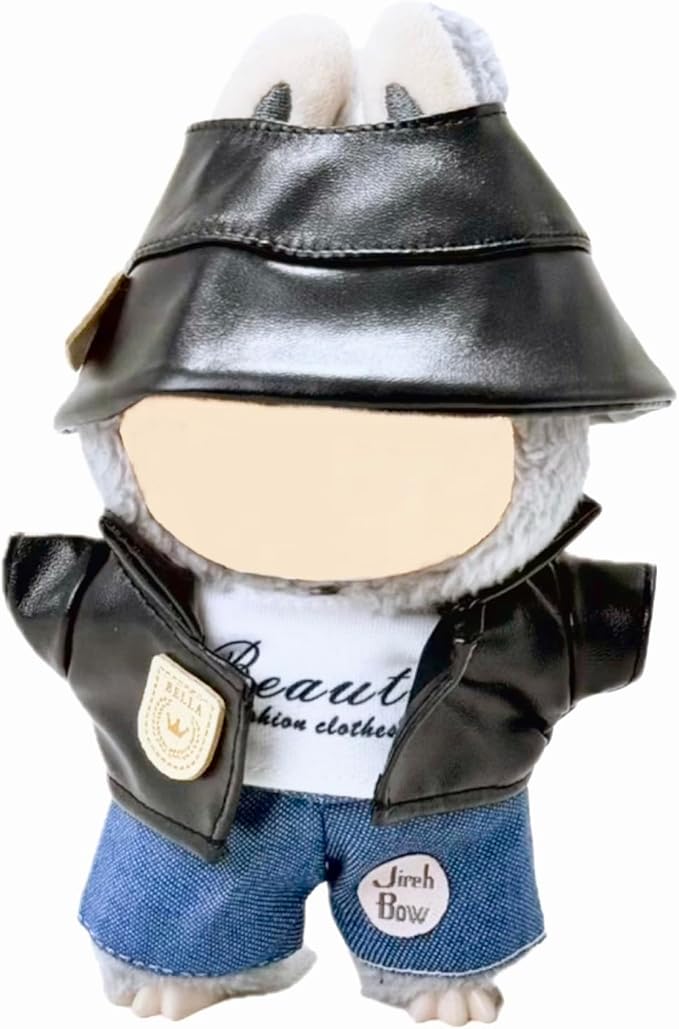 17cm Doll Clothes Set(No Doll), Hat & Overalls Set for 17cm Labubu Suit, Cute Cloth for Dress up Unique Style Dolls Outfit Stylish Clothes for Labubu (Suit 4pcs)