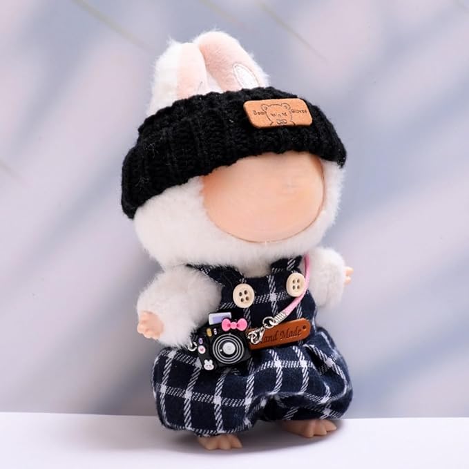 Doll Clothes Set for 17cm Doll Compatible with Labubu Clothes Dolls Accessories Dress Up Suitable for 6.7" Dolls (No Doll) (Overalls)