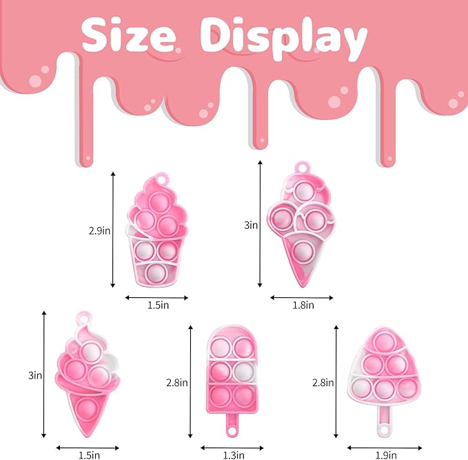 25Pcs Mini Ice Cream Pop Keychain Fidget Toys, Ice Cream Party Favors Supplies, Silicone Mini Pop Toys Birthday for Kids Anxiety Stress Reliever for Adults