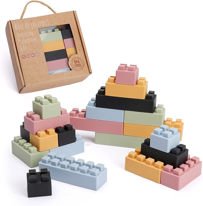 Stacking Toys Soft Building Blocks, Silicone Montessori Educational Toy Toddler Sensory Learning, Baby Bath Toys, Girls Boy Gifts for Kids Age 1 2 3 Years Old