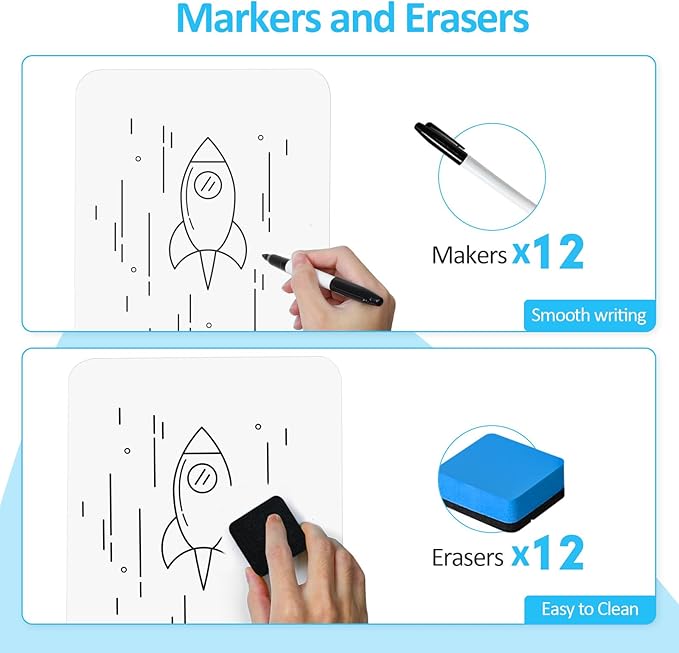 Dry Erase LapBoards, PANDRI 12 Pack Double Sided 12.5 x 9 Inch Whiteboards with 12 Erasers and 12 Markers, Dry Erase Boards for Kids Students Classroom Teacher Supplies