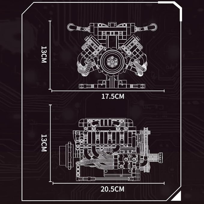 39007 V8 Engine Model Kit, Runnable, Build Your own STEM Visible Mini V8 Engine Model Kit with Lights, Adult and Adolescent Physics Science Experiment Building Block Set (715 Pcs)