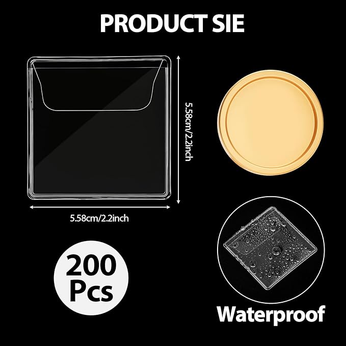 200Pcs Single Pocket Coin Flips Coin Sleeves Holders Clear PVC Coin Protectors Individual Plastic Coin Holders for Coin Currency Bills Collectors Protector (2.2 x 2.2 Inch) (Rectangular) ﻿