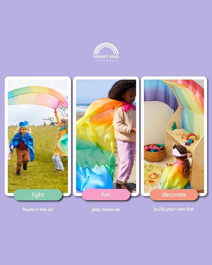 Sarah's Silks Giant Playsilk | 100% Silk Toy for Toddlers | Bright Colored Large Scarves for Fort Building and Pretend Play - Rainbow