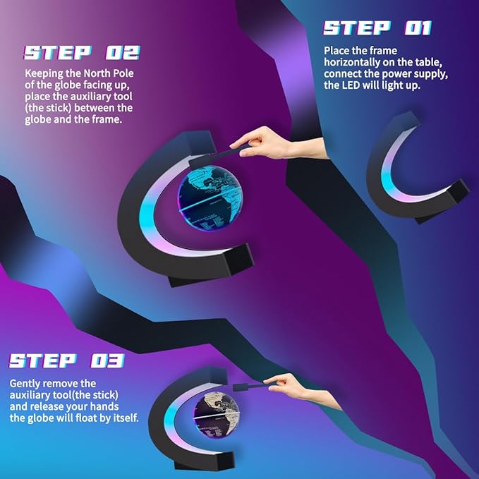 Magnetic Levitating Floating Globe with Multicolor LED Lights, Cool Gadgets C Frame Floating Globe for Office Home Desk Decor, Cool Tech Gift for Men Father Husbands Boys