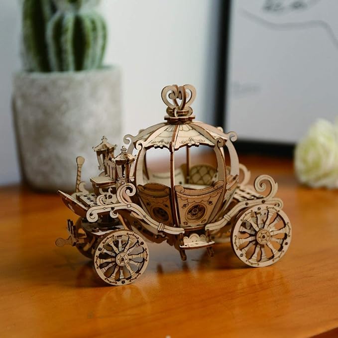 Rowood 3D Puzzles for Adults, Wooden Model Kits for Adult, DIY STEM Toy for Ages 14+ - Pumpkin Cart (182 Pieces)