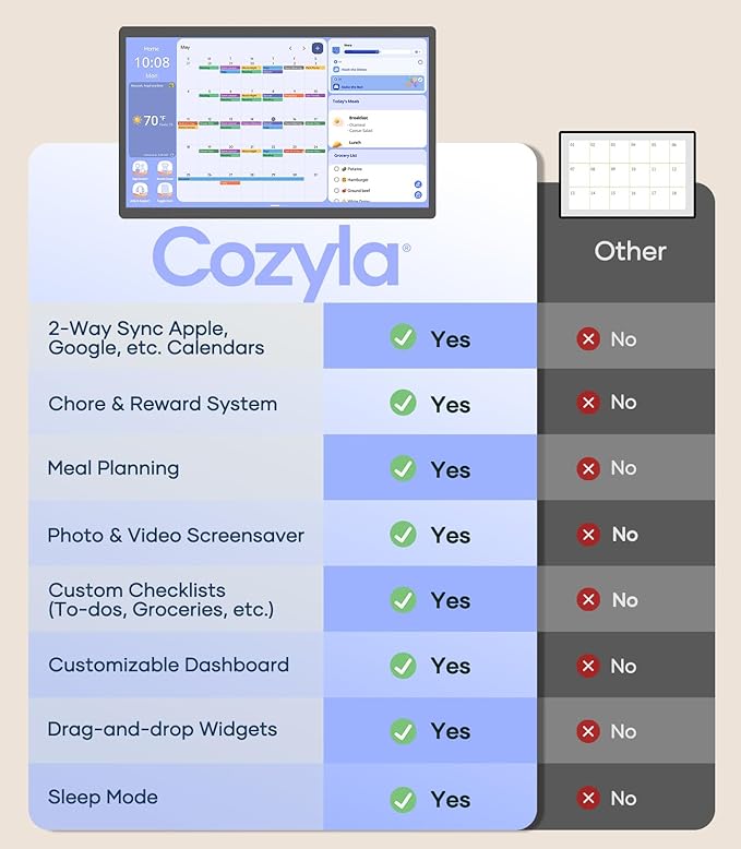 Cozyla Mate Digital Calendar+ 2: 24 Inch Wall Touch Screen Chore Chart Customize Dashboard Smart Electronic Calendar for Family Schedules Meal Planner Supports All Google Play Apps Wall Mount Black
