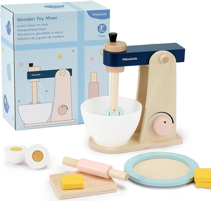 Wooden Stand Mixer Toy for Kids – Pretend Baking Playset with Accessories, Toddler Safe Learning Toy for Early Math & Creativity, Play Kitchen Accessories for Kids Ages 3+