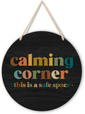 Calming Corner Hanging Wood Sign Plaque - Safe Space, Classroom Decor, School Counselor Office, Calm Down Corner Decorations, Boho Decor, 10x8 Round Black
