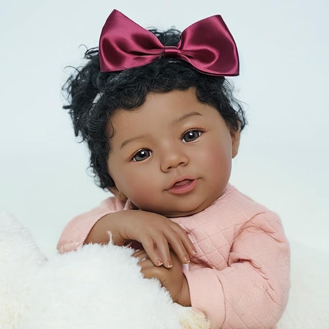 Realistic Reborn Baby Doll Black Girl – 18 Inch Lifelike African American Newborn, Real Life Handmade Soft Body with Accessories Gift Set for Kids 3+