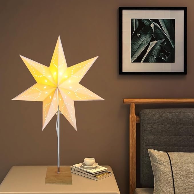 Bedside Table Lamp Paper and Chrome Standing Lamp Room Decoration Festival Lantern Light Nightstand Desk Lamp Bedroom Dresser Living Kids Room College Dorm Coffee (White, 24.8"x16.9"x7.09")
