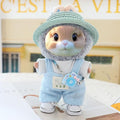 5 Pcs/Set 15-17cm Doll Clothes for Labb Rabbit Bunny, Lovely Girly Doll Clothing Straw Hat+Overalls+T-Shirt+Handbag+Canvas Shoes, Fashionable Outfit for Dress up, Doll Costume Fashion Dresses -Blue