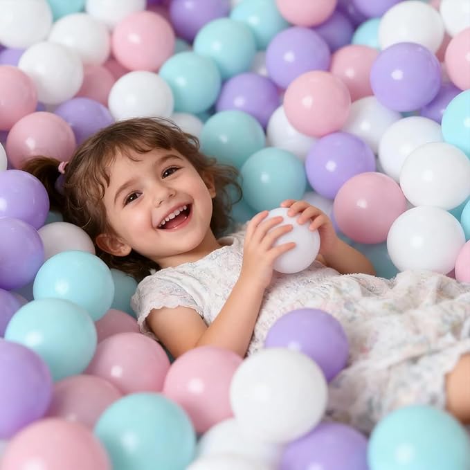 GOGOSO Ball Pit Balls for Toddlers Phthalate-Free BPA-Free Non-Toxic Crush Proof Soft Plastic Play Balls Baby Kids Shape Tent Pool Playhouse Playpen Party Decor,Green Pink Purple White,100PCS