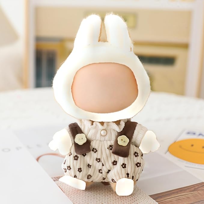 Clothes for Dolls Accessories (No Doll), Cute Outfit Set 2 Pieces Bib Pants for 15 & 17cm Doll Suit, Stylish Dress Up Overalls Doll Clothing Set Replacement Beige