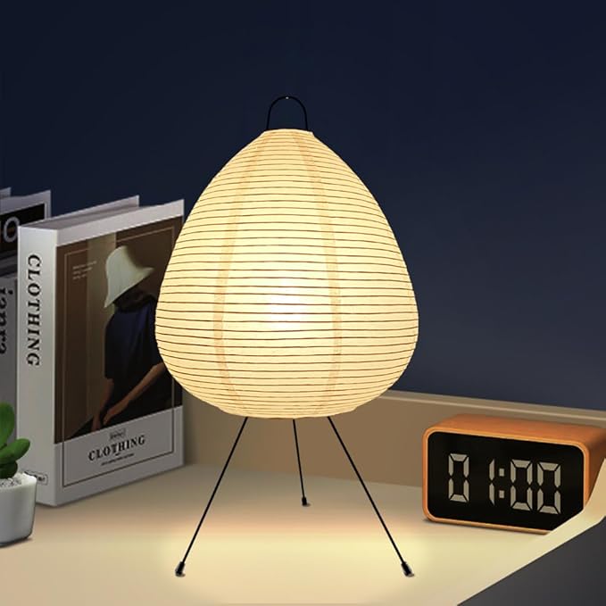 Bedside Table Lamp Paper and Chrome Standing Lamp Room Decoration Festival Lantern Light Nightstand Desk Lamp Bedroom Dresser Living Kids Room College Dorm Coffee (White, 19.7"x11"x11")