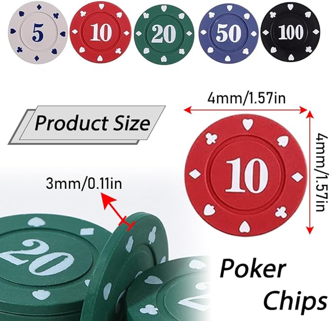 IXIGER 200Pcs Poker Chips, Poker Chips Set with Denominations for Card Board Game, Plastic Game Chips with Black Velvet Pouch Bag, Math Counting Chips,Game Night Party Supplies