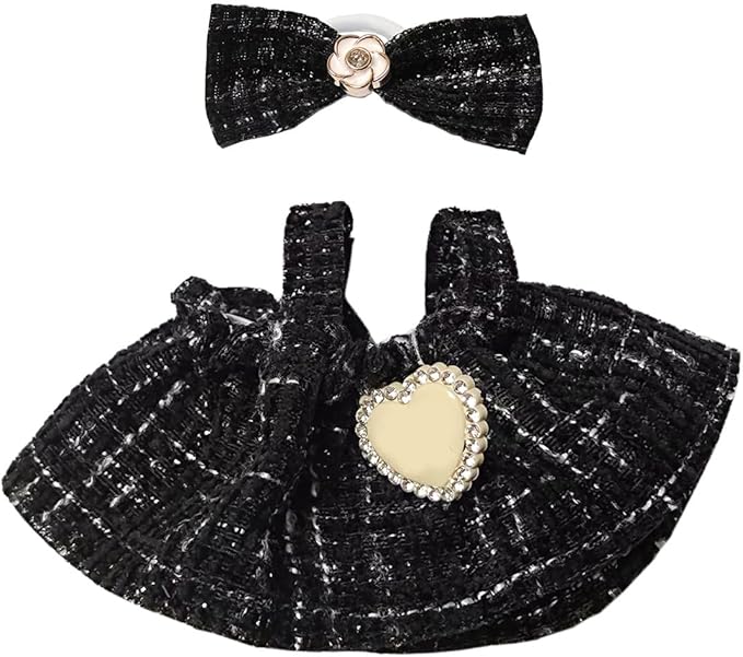 17cm Doll Clothes - Luxury Chic Style Set for 5.91-6.7“ (15-17cm) Dolls, Cute Premium Fashion Doll Outfit with Accessories - Black Plaid Tweed Dress +Plaid Bow