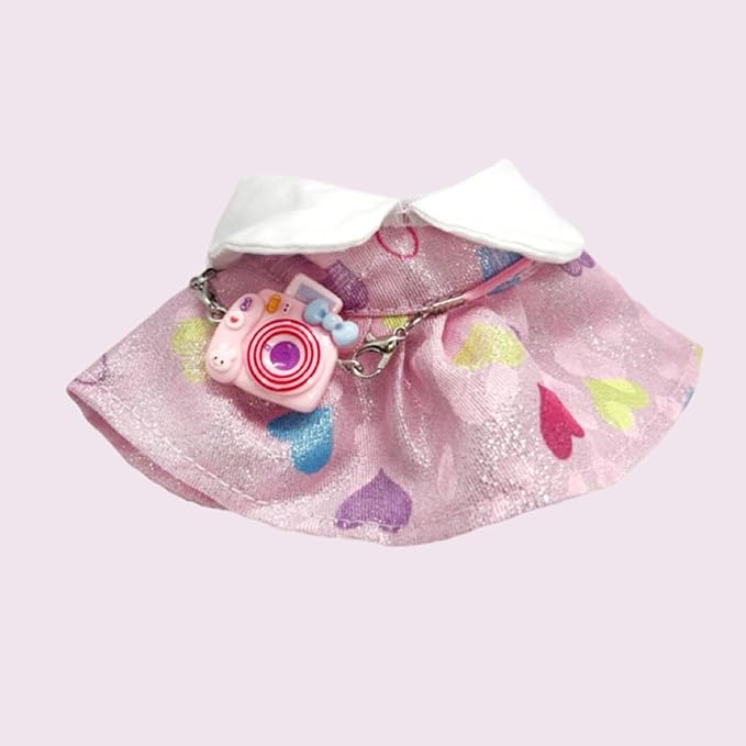 Clothes for 17cm Doll (Clothes Only) – 4-Piece Pink Outfit Set with Casual Hat, Dress, Camera Bag, and Pink Canvas Shoes for a Cute and Stylish Look – 17cm Doll Accessories