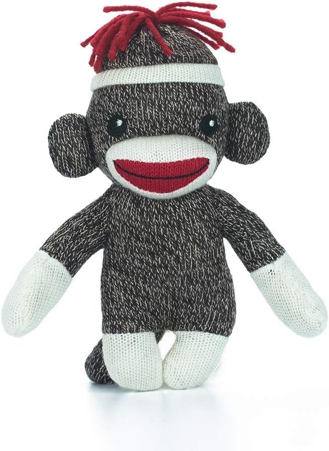Plushland Adorable Sock Monkey, The Original Traditional Hand Knitted Stuffed Animal Toy Gift-for Kids, Babies, Teens, Girls and Boys Baby Doll Present Puppet 6 Inches (Brown)