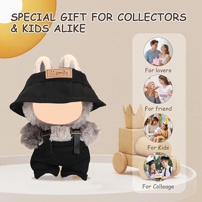 17cm Doll Clothes Set, Premium Jeans & Knitted Sweater Outfit for 17cm 15cm Dolls, Cute Dress Up Fashion, No Doll Included (Black/Man, 17cm/15cm)