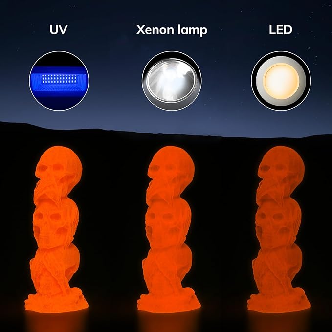 AMOLEN 3D PLA Printer Filament, 1.75mm Glow in The Dark Orange PLA Filament for 3D Printing, Best with UV Lamps, 1kg Spool (2.2lbs), Dimensional Accuracy +/- 0.02 mm, Fit Most FDM 3D Printers