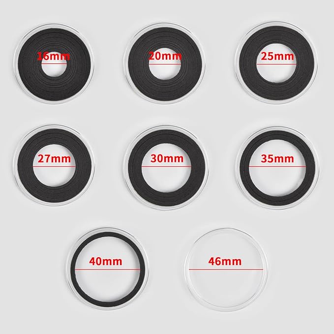 84 Pieces 46 mm Coin Capsules, with Foam Gasket and Plastic Storage Organizer Box, Coins Holder Collector Case for Coin Collection Supplies 7 Sizes (16/20/25/27/30/38/46mm)-Gray Case+Black Gasket