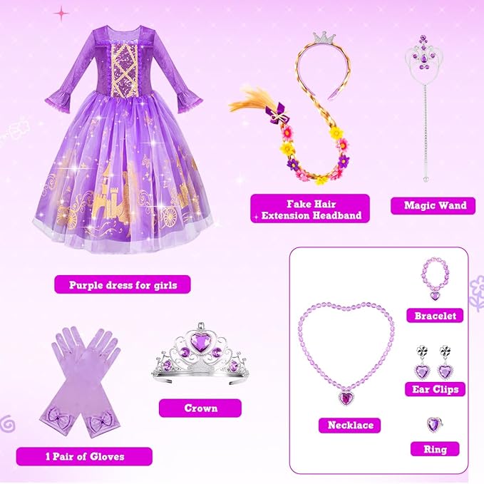 Meland Princess Dress Up for Girls, Dress Up Clothes for Halloween Costumes, Birthday Gift for Toddlers Aged 3-10 Years Old
