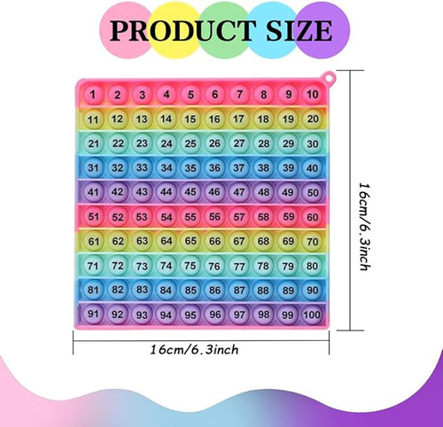 1-100 Number Learning Pop Fidget Toy, Rainbow Colors, Large Square Math Educational Sensory Game