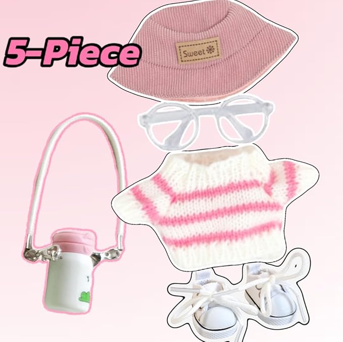 15cm & 17cm Doll Clothes Outfits Set - Premium Dress Up Bundle with Exquisite Accessories | Soft Fabric Fashion Doll Costume for 15-17cm Dolls (Pink Sweater-5)
