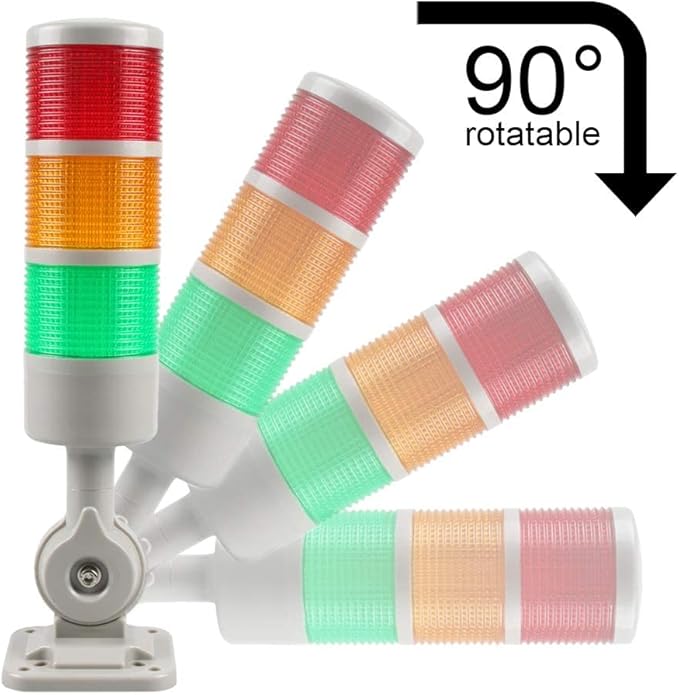 Led Signal Tower Stack Lights, Industrial Signal Warning Lights, Column Tower Lamp Andon with Rotatable Base, Steady Flashing Light Switchable,12V 24V DC(1-Layer, no Buzzer)