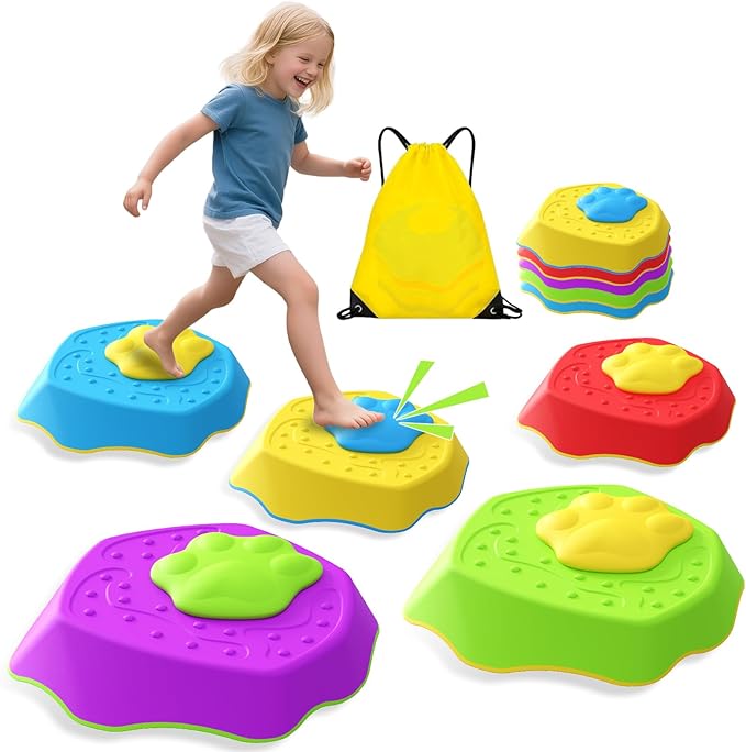 Sound Stepping Stones for Kids - 5 Pcs Non-Slip Indoor or Outdoor Balance Stones, Obstacle Course Coordination Game for Aged 3 4 5 6, Sensory Toys for Toddlers, Birthday Gifts