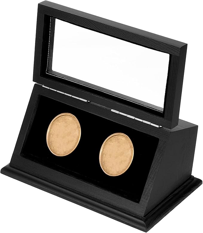 PATIKIL Coin Display Case, 2 Slots Coin Presentation Display Box Coin Box Coin Case with Coin Holder Fit 38-44.5mm Coin for Silver Dollar Collectors, Black