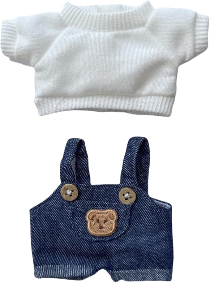 17cm Doll Clothes Set (No Doll), 2 Pieces Dress Overalls Outfit Set for 6.7inch Dolls Suit, Cute Fashion Clothes Accessories for 1st/2nd/3rd Gen Dolls Play & Display