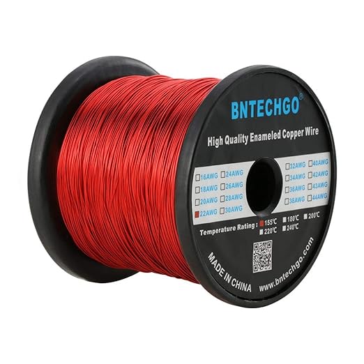 BNTECHGO 22 AWG Magnet Wire - Enameled Copper Wire - Enameled Magnet Winding Wire - 5 lb - 0.0256" Diameter 1 Spool Coil Red Temperature Rating 155℃ Widely Used for Transformers Inductors