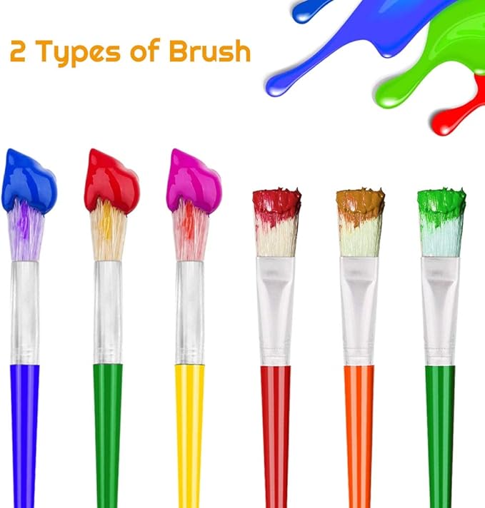 Anezus Large Chubby Paint Brushes Round and Flat Preschool Paint Brushes for Washable Paint Acrylic Paint For Toddler , 10Pcs