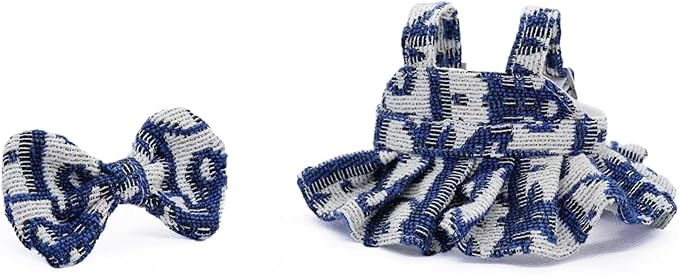 Clothes for 17cm Dolls Premium Dolls Accessories with Chic Grid Bow Spaghetti-Strap Dress Set, High-End Fashion Outfit for Play & Display, Blue