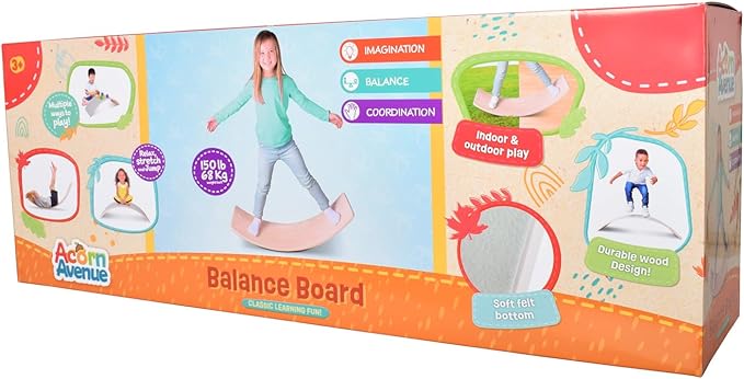 Non Slip Balance Board, 35 Inch Non Slip Felt Rocker Board Durable Wood, Kids Toddler Open Ended Learning Toy, Yoga Curvy Board