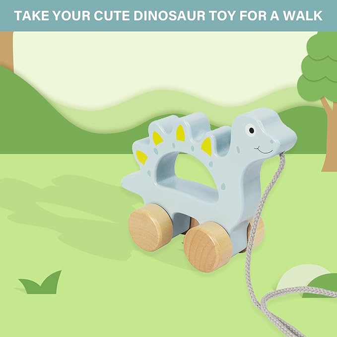 Baby Toys Car,Wooden Pull Along Toddler Toy, Developmental Toy for 1 Year Old Girl Boy Birthday Gift (Dinosaur)