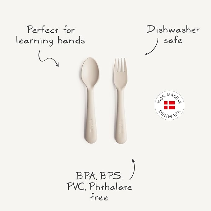 mushie Flatware Fork and Spoon Set for Toddlers | Made in Denmark (Sage)