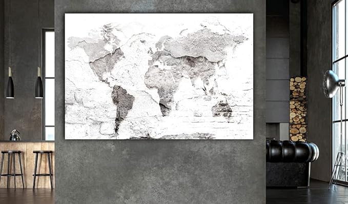 artgeist Pinboard World Map 35x24 in - Cork Board & Canvas Print Wall Art 1 pcs Memoboard with 50 Pins Noticeboard Message Board Image Picture Home Decor Travel Map k-C-10014-p-a