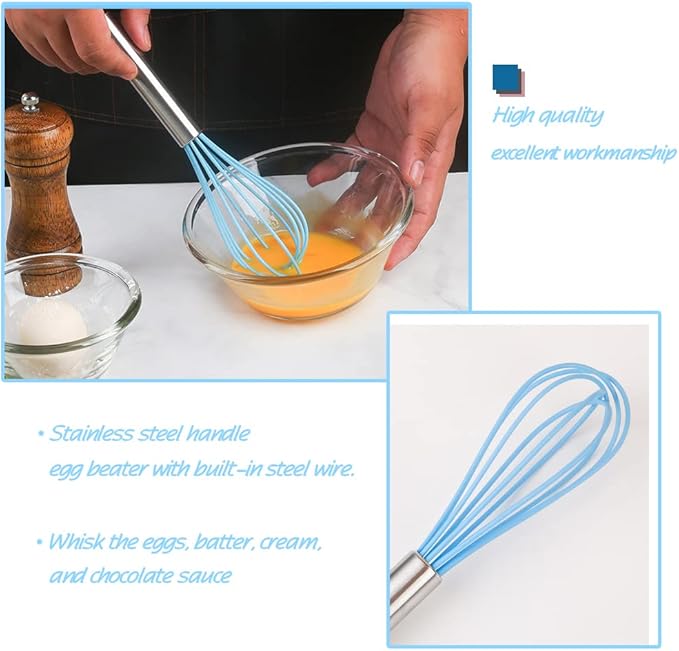 Mini Kitchen Utensil Set - Five-Piece Set, Tiny Silicone Kids Kitchen Tools - Whisk, Tongs, Spoon, Slotted Spatula - Blue