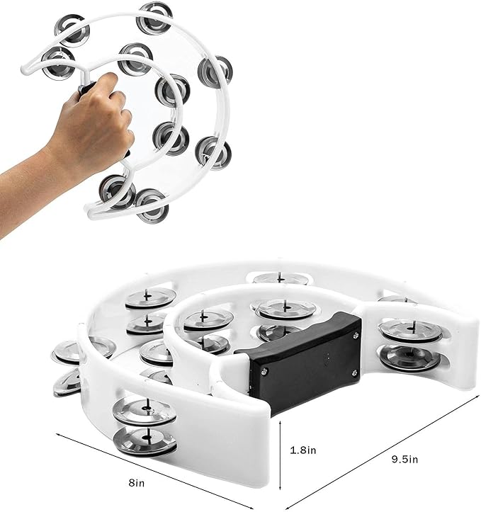 Musfunny Tambourine with Double Row Metal Jingles Hand Held Percussion Tambourines Musical Educational Instrument for Adults Church KTV Party (White)