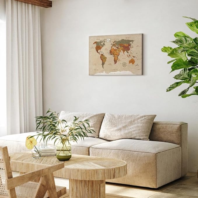 artgeist Acoustic Canvas Wall Art Print World Map 35x24 in - 1pcs Picture with Foam Sound Artwork Room Acoustics Soundproofing Poster of The Travel k-C-0048-b-d World Map #06