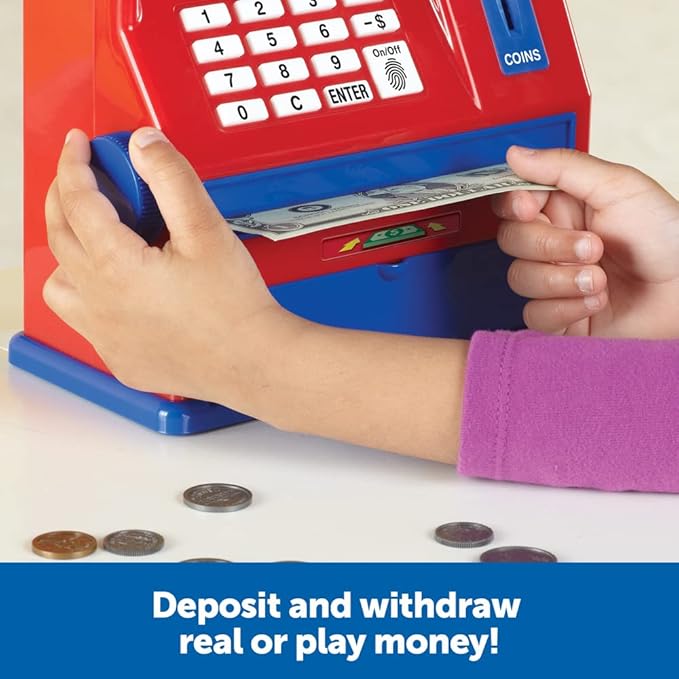 Learning Resources Teaching ATM Bank - 32 Pieces, Ages 3+ Toddler Learning Toys, Cash Register for Kids, Play Money for Kids