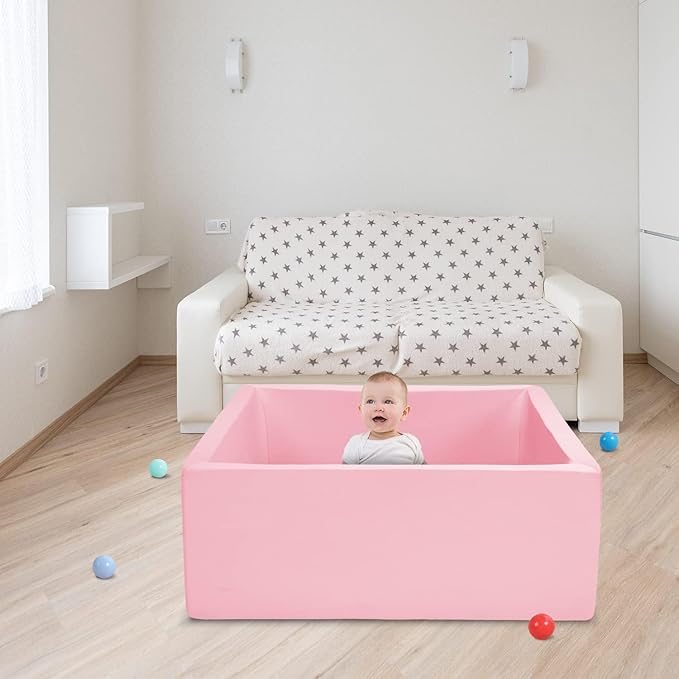 Foam Ball Pit for Toddlers Kids Square Soft Ball Pool Ideal Gift Play Toy for Children Kiddie Pools - Light Pink