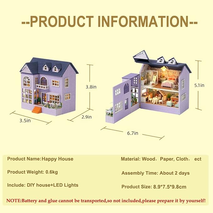 CUTEROOM Dollhouse Miniature with Furniture, DIY Wooden Dollhouse Kit Plus LED Lights, Creative Room for Valentine's Day Gift Idea (D032)