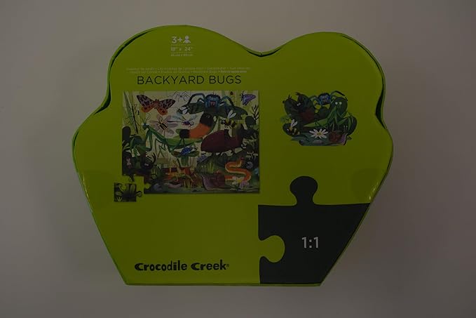 Crocodile Creek 36-Piece Jigsaw Floor Puzzle - Fun Floor Puzzles for Kids Ages 3-5 - Heavy-Duty Shaped Box for Storage - Backyard Bugs - 27" W x 20" H Finished